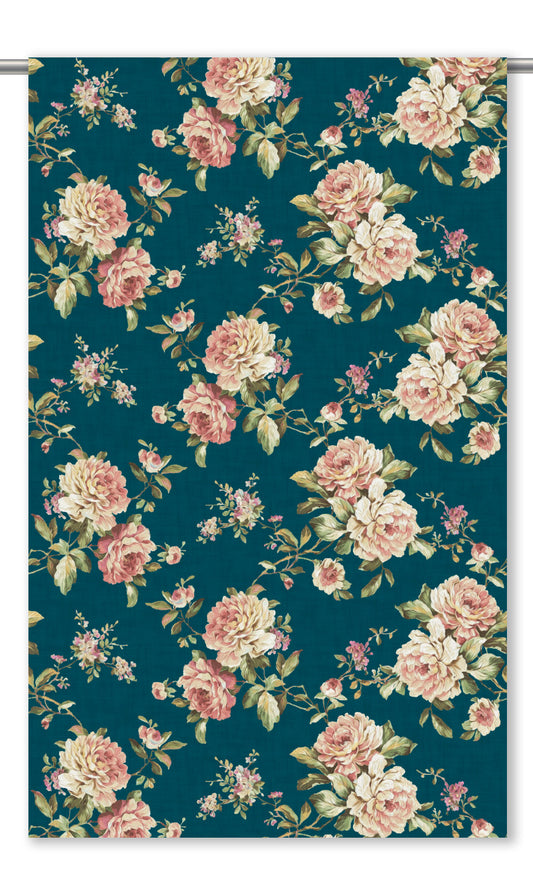 Floral Velvet Drapery (Deep Teal/ Blush Pink/ Pale Green)