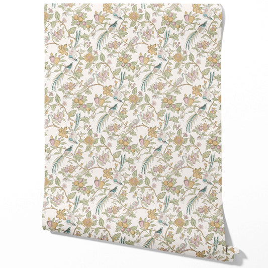 Floral/ Birds Print Traditional Wallpaper (Pink/ Yellow/ Green/ Blue)