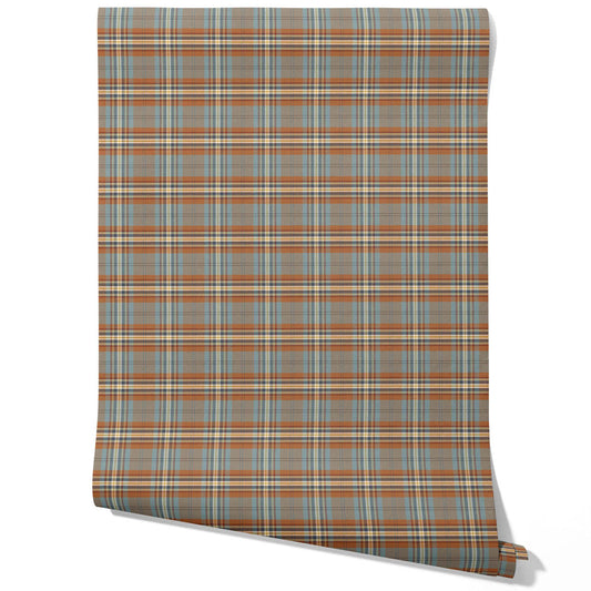 Geometric Plaid Checkered Traditional Wallpaper (Blue/ Brown/ Red)