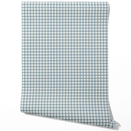 Geometric Gingham Checkered Traditional Wallpaper (Blue)
