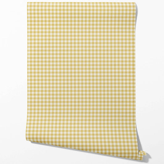 Geometric Gingham Checkered Traditional Wallpaper Sample (Yellow)