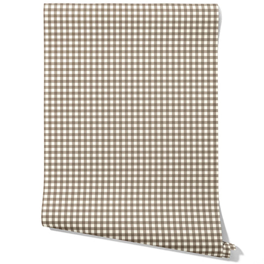 Neutral Geometric Gingham Checkered Traditional Wallpaper (Brown/ Taupe)