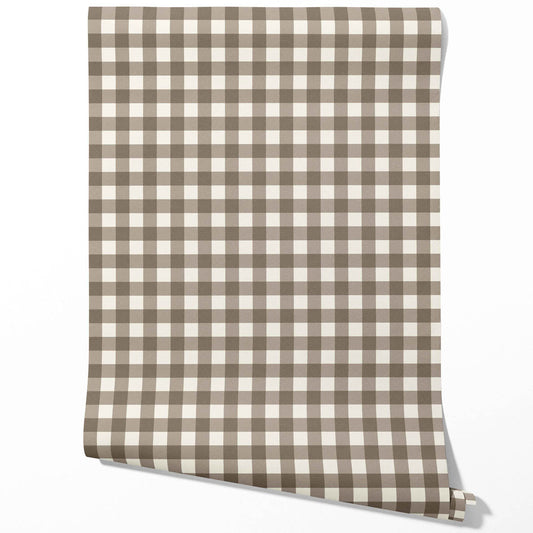 Neutral Geometric Gingham Checkered Traditional Wallpaper (Taupe Brown)