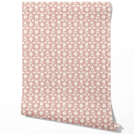 Modern Floral Botanical Traditional Wallpaper (Pink/ White)