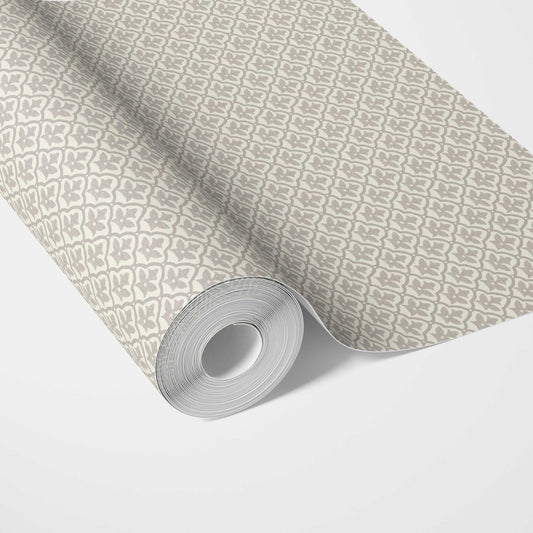 Neutral-Toned Small Floral Lattice Traditional Wallpaper (Warm Gray/ Greige)