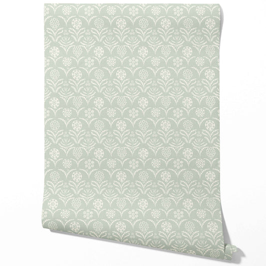 Modern Floral Botanical Traditional Wallpaper (Pastel Blue)