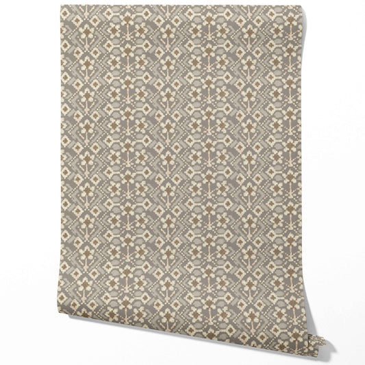 Modern Neutral-Toned Botanical Floral Traditional Wallpaper Sample (Brown/ Taupe/ Beige)