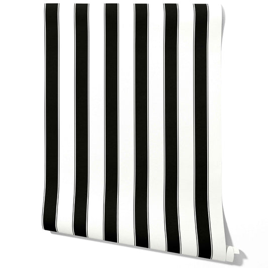 Neutral-Toned Scandi-Inspired Striped Traditional Wallpaper (Black & White)
