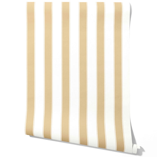 Geometric Striped Traditional Wallpaper (Sand Beige/ Tan/ White)