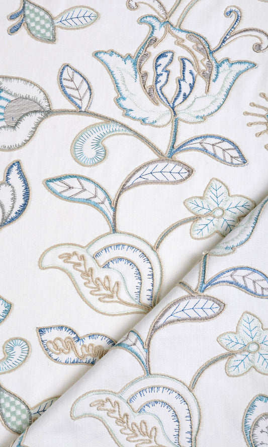 Floral Embroidery Drapes (Blue/ White)