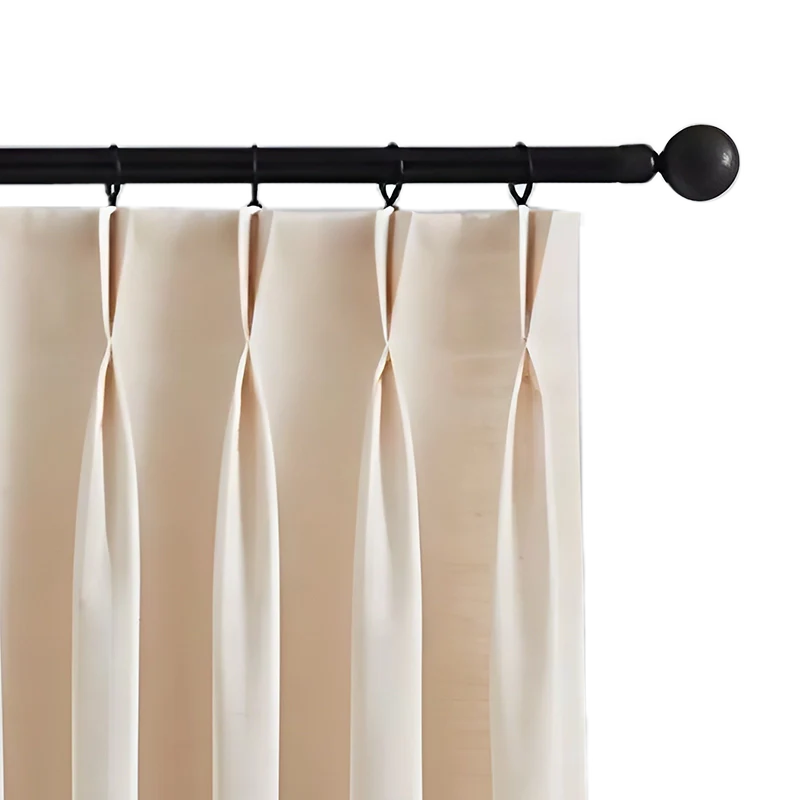 Beige double pinch pleated curtains  