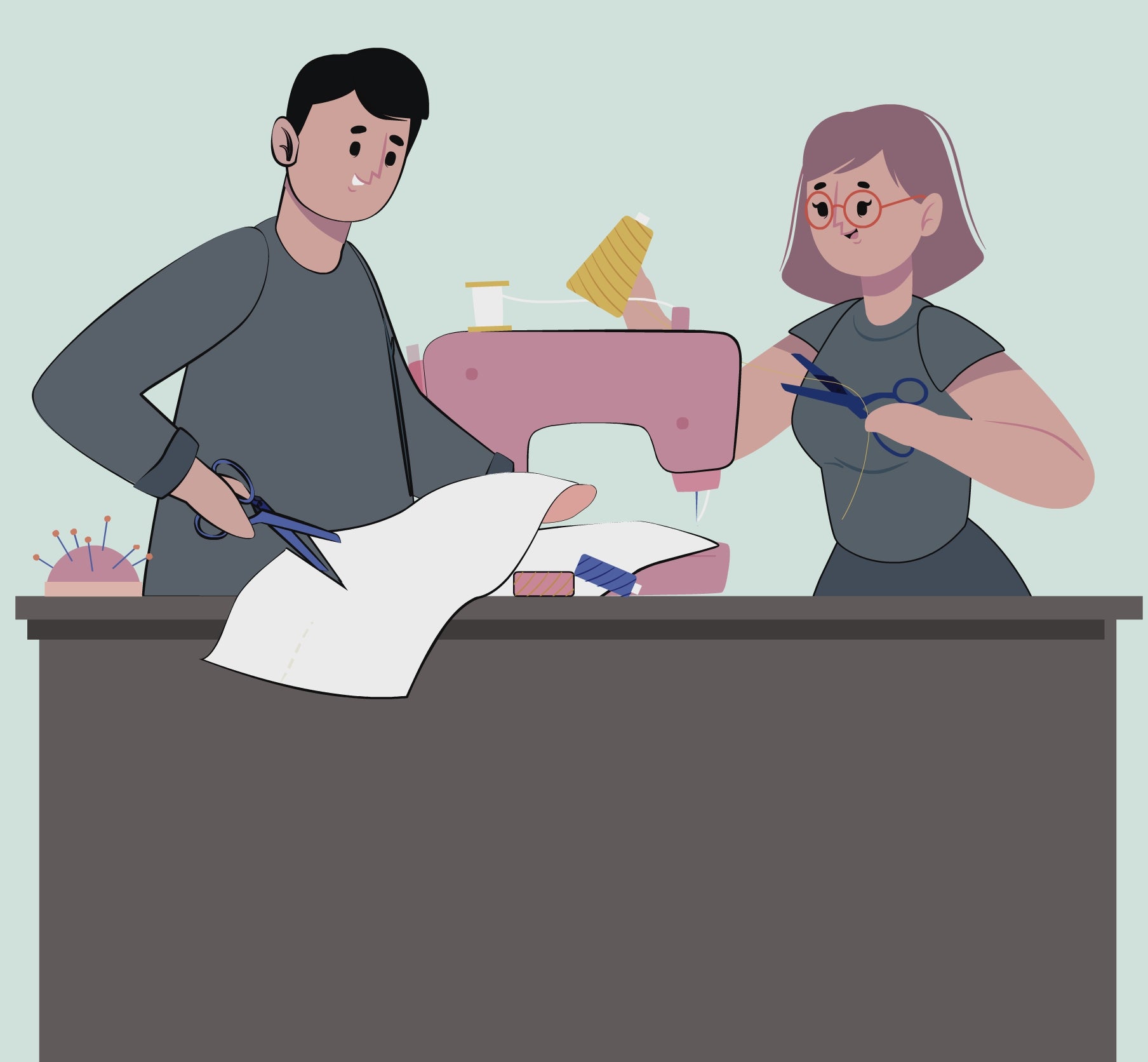 Tailors seamstress sewing illustration