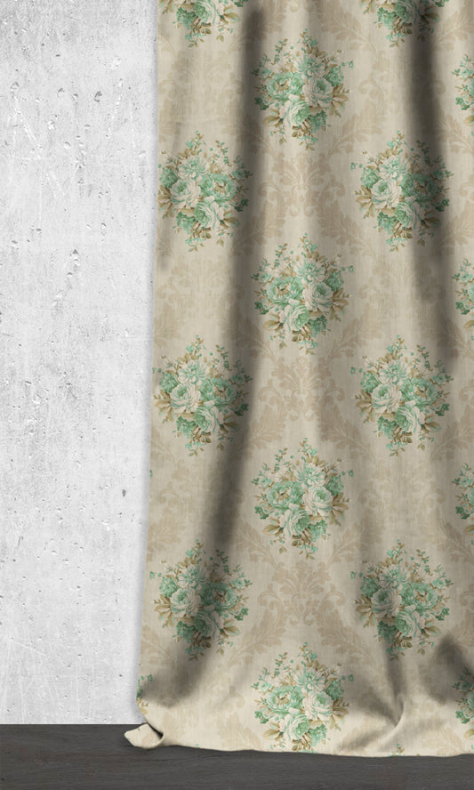 Dimout Floral Curtains (Beige/ Moss/ Aqua)